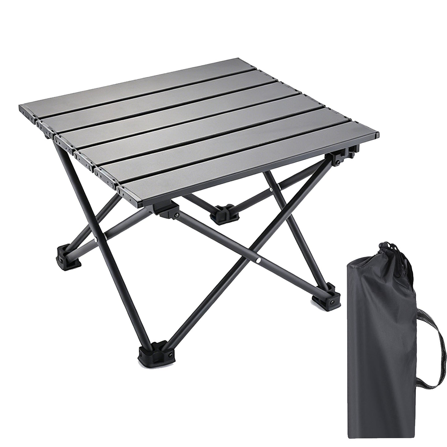 Portable Camping Table with Carry Bag, Ultralight Carbon Steel Folding Beach Table, for Outdoor, Picnic, BBQ, Cooking, Festival, Beach, Boat and Home, Black, Small