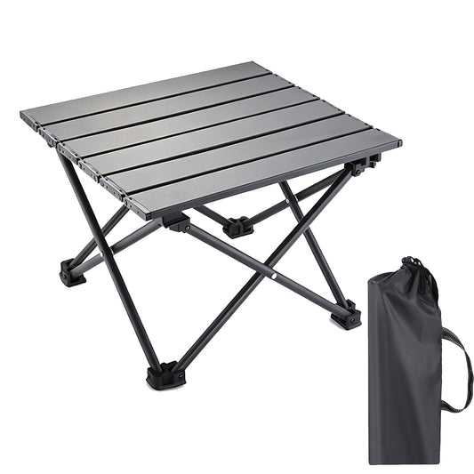 Portable Camping Table with Carry Bag, Ultralight Carbon Steel Folding Beach Table, for Outdoor, Picnic, BBQ, Cooking, Festival, Beach, Boat and Home, Black, Small