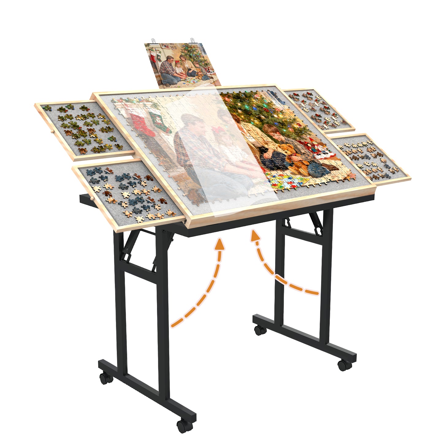 Puzzle Table with Folding Legs, 1500 Pieces Puzzle Table for Adults with Drawers, Cover, Wheels, 5 Adjustable Up Angles Wooden Jigsaw Puzzle Board for All Ages, Nature&Gray