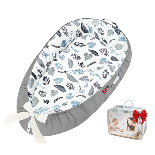 Baby Lounger - Baby Lounger for Newborn, 0-24 Months, Infant Lounger for Home and Travel, Soft Cotton, Baby Nest Lounger, Newborn Babies Essentials Gifts, Little Leaves(Lounger Cover Included)