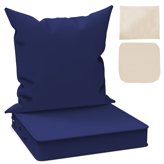 Yacona Outdoor Chair Cushions Set, 24x24in Patio Furniture Cushions with Two Replaceable Covers, for Patio Furniture Chair Sofa, Blue&Beige