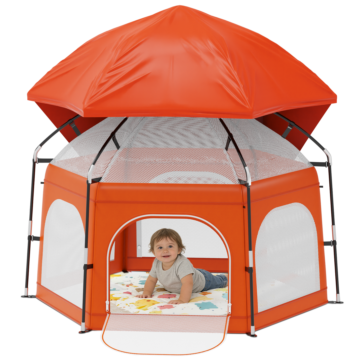 G TALECO GEAR Baby Playpen with Canopy - Instant Pop-Up Portable Play Yard for Infants & Toddlers, Light weight Foldable Indoor Outdoor Playpen Tent for Beach Camping Travel, Orange