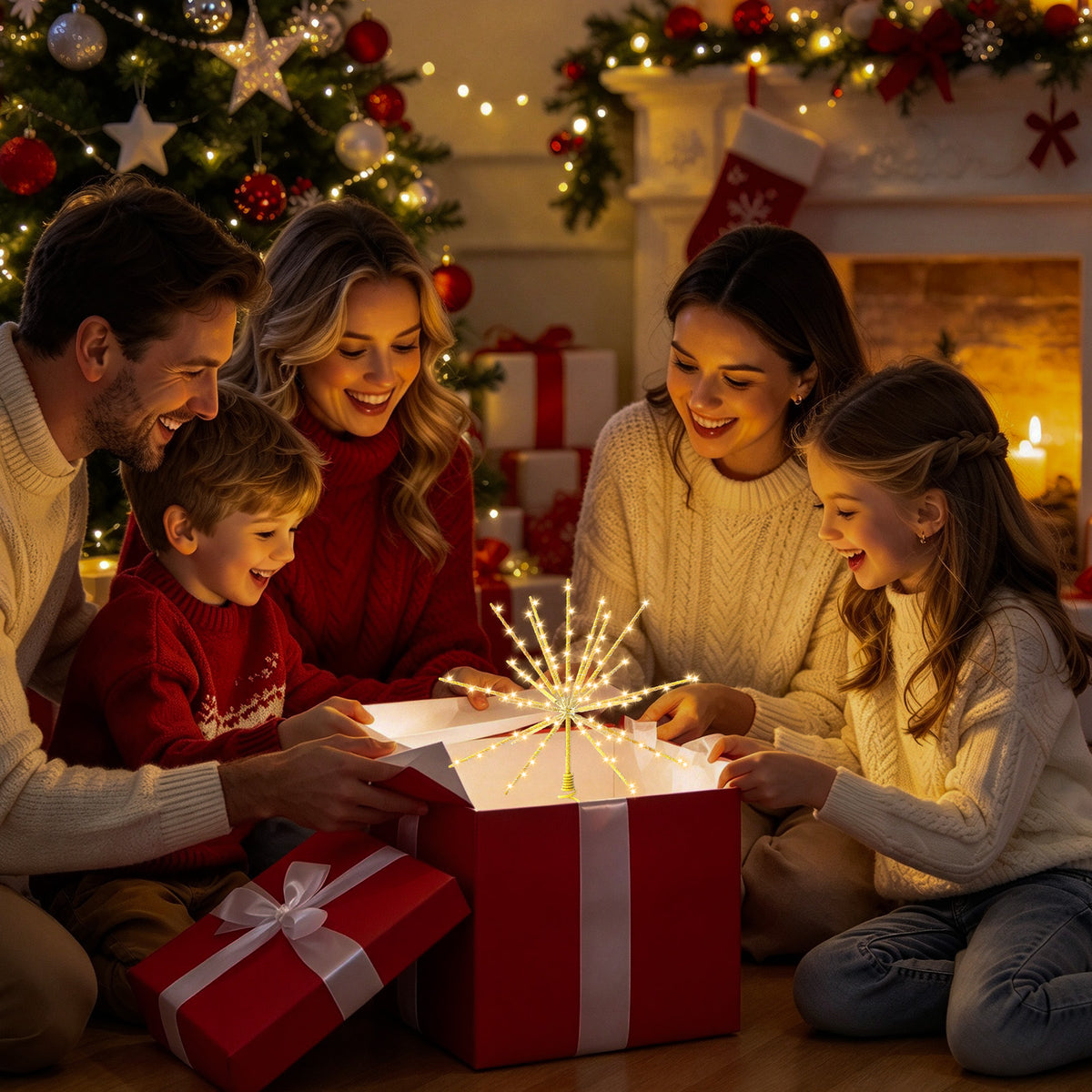 Yacona 15in Christmas Tree Star Topper with Lights, 150 LEDs Twinkling Tree Starburst Lights, Gold