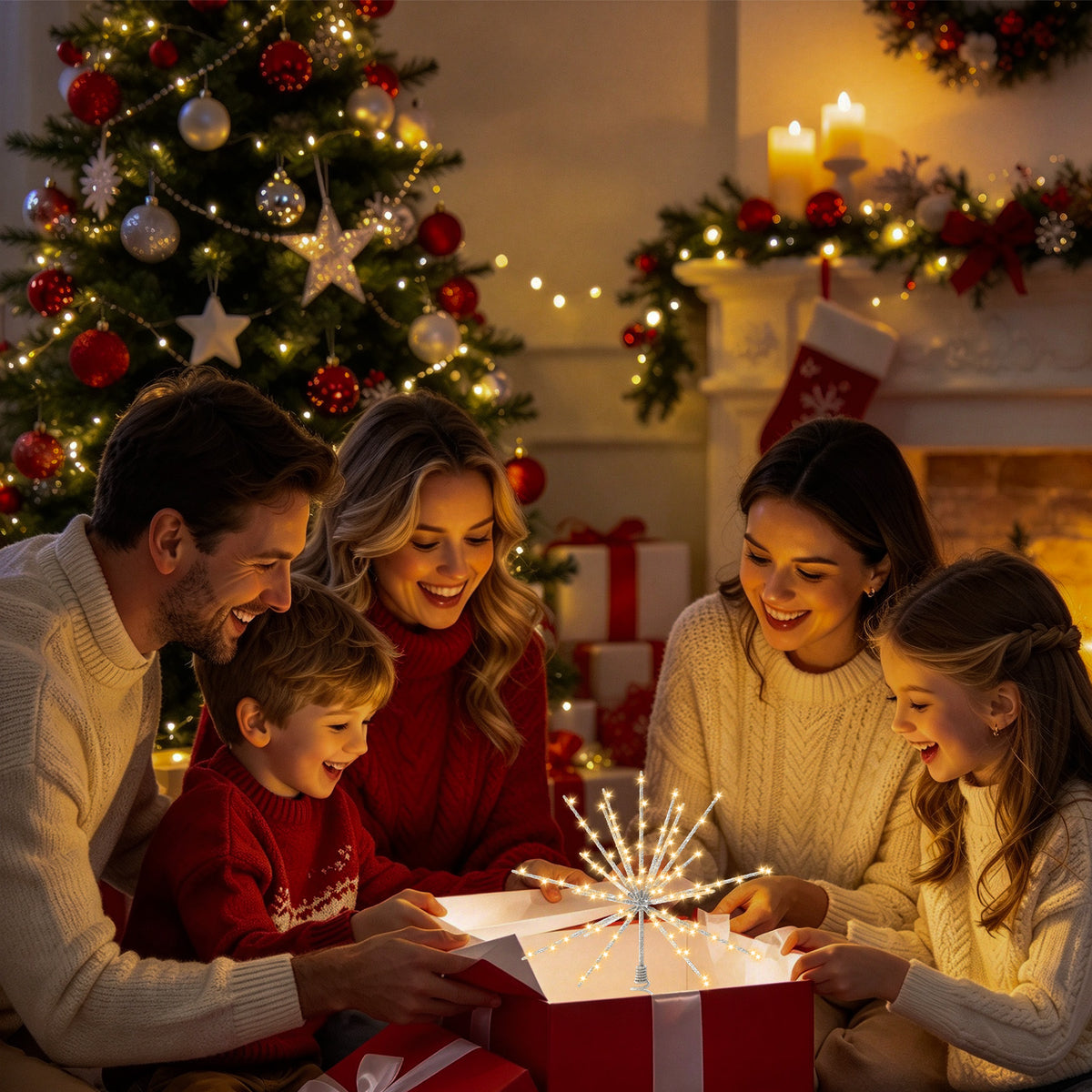 Yacona 15in Christmas Tree Star Topper with Lights, 150 LEDs Twinkling Tree Starburst Lights, Sliver