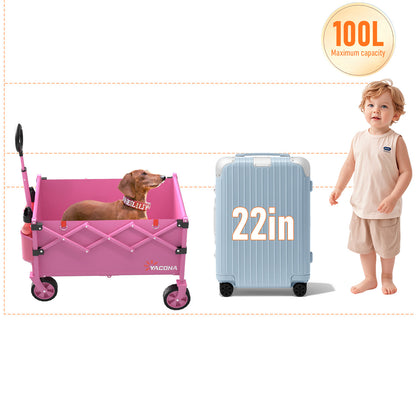 Yacona Wagons Carts Foldable, 350 lb Capacity Folding Wagon Cart with Wheels for Camping, Garden, Shopping, Pink