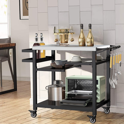 RAXSINYER Rolling Dining Table with Three-Shelf, Outdoor Grill Table&Cart, Garden Patio BBQ Kitchen Food Prep Cart, 20"x 32", Stainless Steel, Black