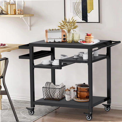 RAXSINYER Rolling Dining Table with Three-Shelf, Outdoor Grill Table&Cart, Garden Patio BBQ Kitchen Food Prep Cart, 20"x 32", Black