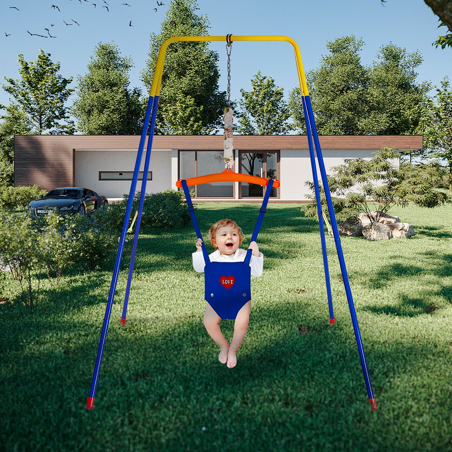 G TALECO GEAR 2 in 1 Baby Jumper and Bouncer, Baby Swing Outdoor, Toddler Swing Sets for Kids Age 1-3, Blue