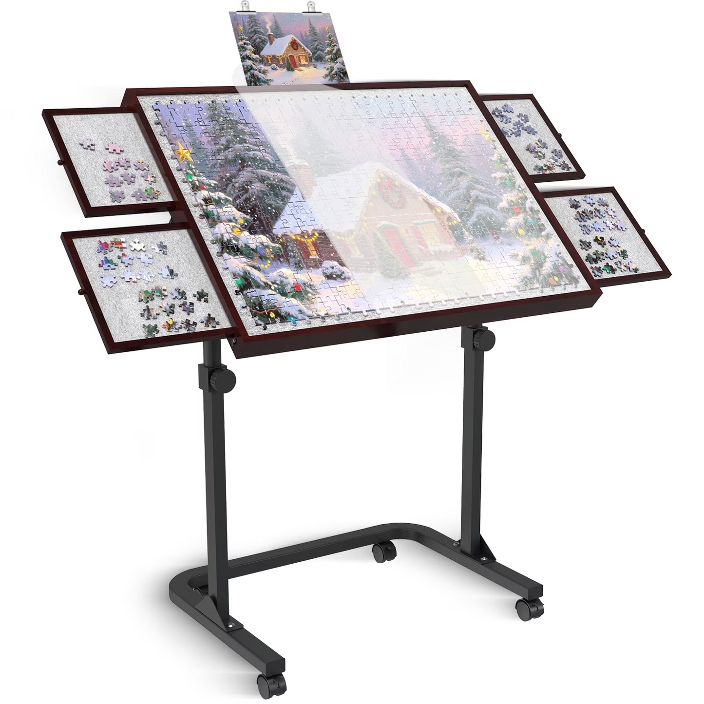 Felt Puzzle Table with Drawers 1000 Piece, Angle & Height Adjustable Jigsaw Puzzle Table with Metal Legs, Tilting Puzzle Board for Adults and for Birthday,Black