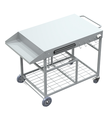 Grill Cart Pizza Oven Table, Movable Outdoor Grill Table with Pizza Topping Station, Kitchen Prep Table with Wheels and Hooks for Camping, Cooking, Barbecue, Sliver