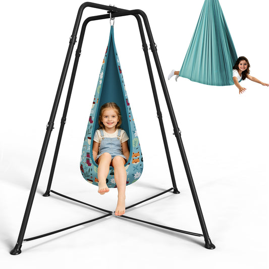 Semoprus Sensory Swing with stand and Pod Swing, Sensory Chair Indoor/Outdoor, Swing Set for Kids & Adults, 330LBS, Dinosaur Print