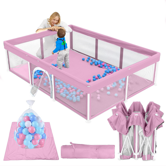 G TALECO GEAR Large Baby Playpen with Mat, Foldable Playpen for Babies and Toddlers, Portable Travel Play Yard, 50"x71", Pink
