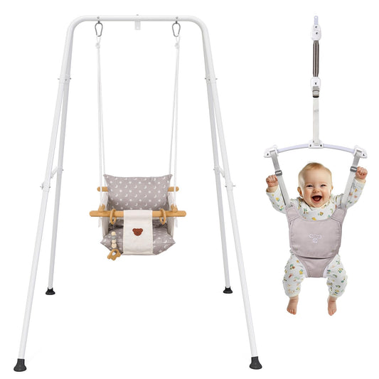 2 in 1 Baby Jumper, Toddler Swing and Bouncer, Indoor Outdoor Baby Swings for Infants, White