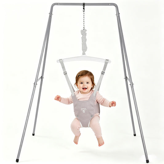 Baby Jumper with Stand, Baby Jumpers and Bouncers for Boys Girls, Easy to Assemble Exerciser, Grey