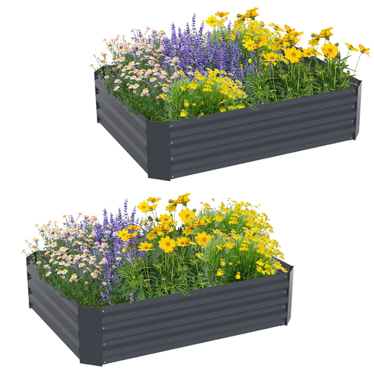 Yacona 2 pack Galvanized Raised Garden Bed, Metal Planter Boxes Outdoor for Vegetables, Flowers, Herbs, 4x3x1ft, Black