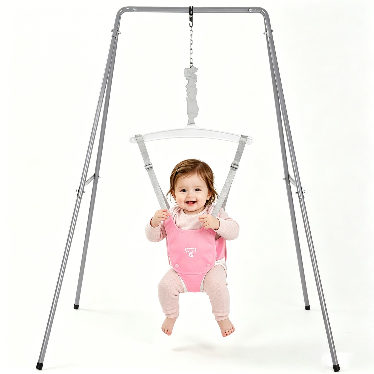 Baby Jumper with Stand, Baby Jumpers and Bouncers for Boys Girls, Easy to Assemble Exerciser, Pink
