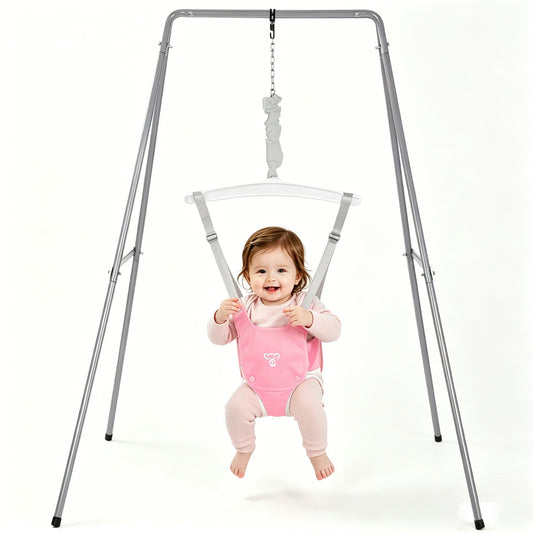 Baby Jumper with Stand, Baby Jumpers and Bouncers for Boys Girls, Easy to Assemble Exerciser, Pink