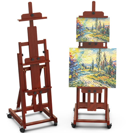 Yacona Large H-Frame Easel for Painting, Versatile Adjustable Standing Art Easel for Adults, Movable Wooden Easel Stand, Walnut Brown
