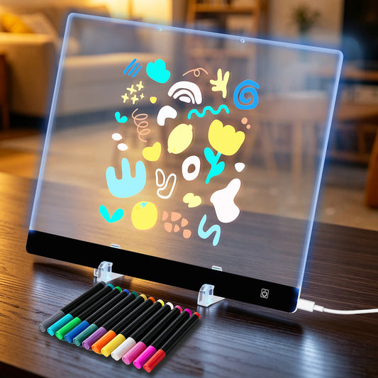 20" LED Drawing Board for Kids with 7 Colors Light, Acrylic Dry Note Board with Stand, Neon Light up Drawing Tablet, Sketching Gift Toy for Girls Boys Teens, 12 Markers