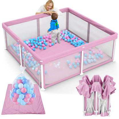 G TALECO GEAR Baby Playpen with Mat, Foldable Playpen for Babies and Toddlers, Portable Travel Play Yard, 50"x50", Pink