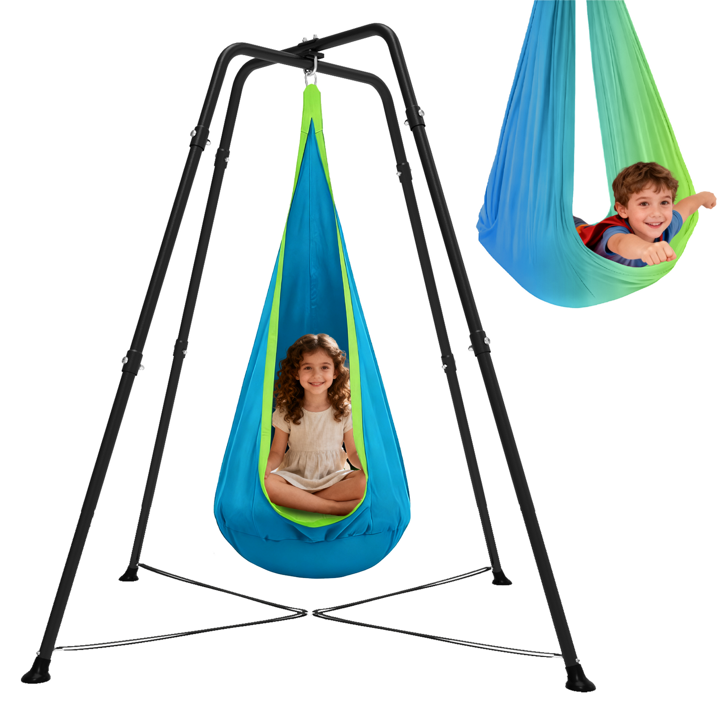 G TALECO GEAR Swing Stand Frame with Sensory/Pod Chair, X-Shaped Swing Set, Metal Hammock Chair Stand for for Kids and Adults Indoor and Outdoor 330LBS, Lake Blue Gradient