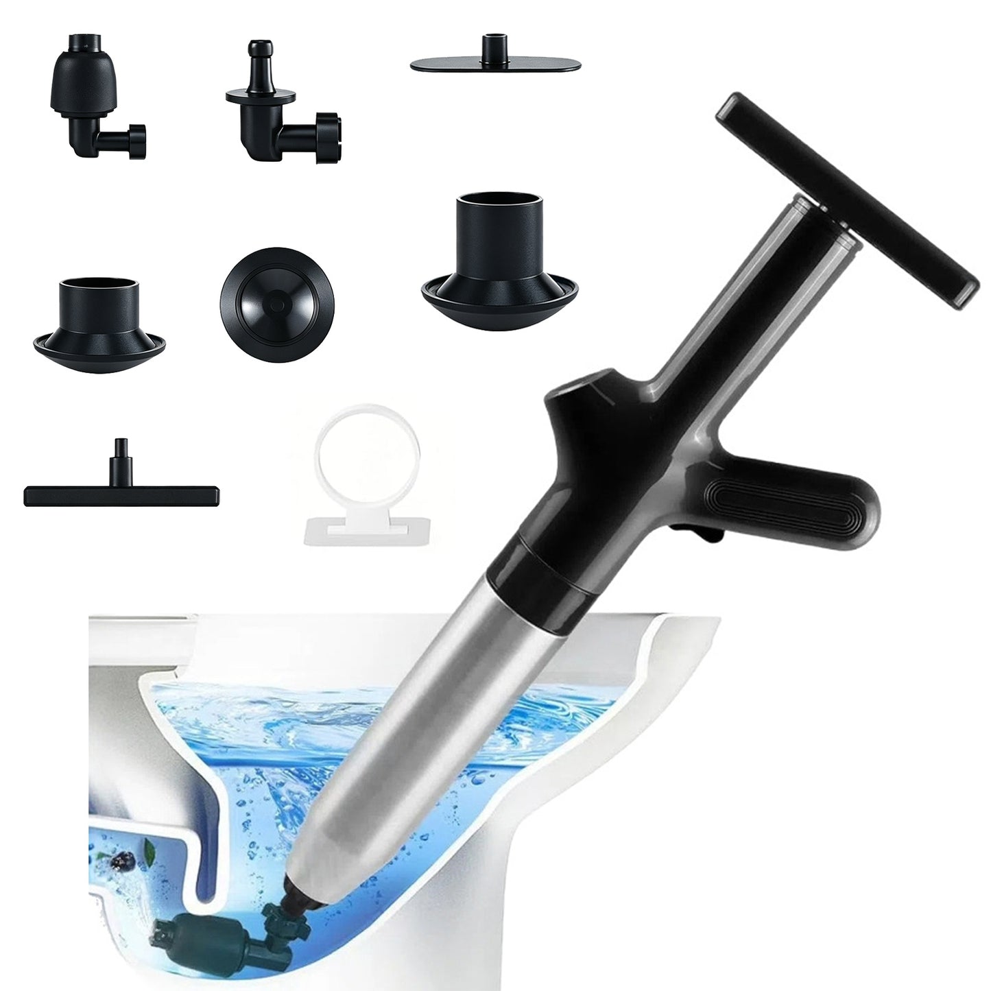High Pressure Toilet Plunger, Heavy Duty Toilet Snake Air Drain Blaster with Barometer, for Bathroom Floor Shower Kitchen Clogged, Black