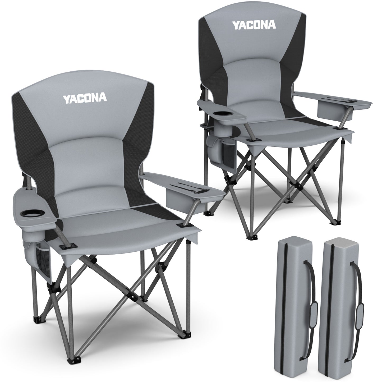 Folding Camping Chairs, Outdoor Beach Chairs for Adults with Cup Holders, 450lbs Capacity, 2 Pack, Gray ﻿