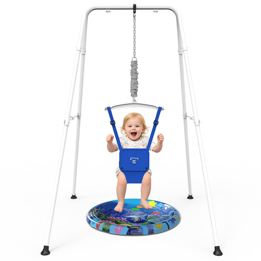 Semoprus Baby Jumper with Stand, Portable Baby Bouncers and Jumpers with Water Mat, Jumper for Baby Boys/Girls, Blue