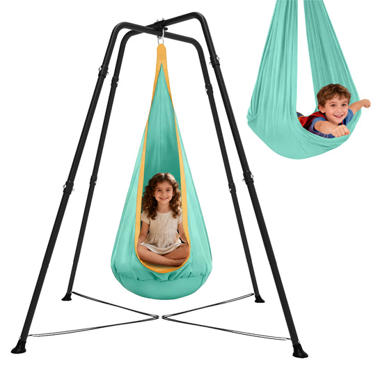 Swing Stand Frame with Sensory/Pod Chair, X-Shaped Swing Set, Metal Hammock Chair Stand for for Kids and Adults Indoor and Outdoor 330LBS,Mint Green
