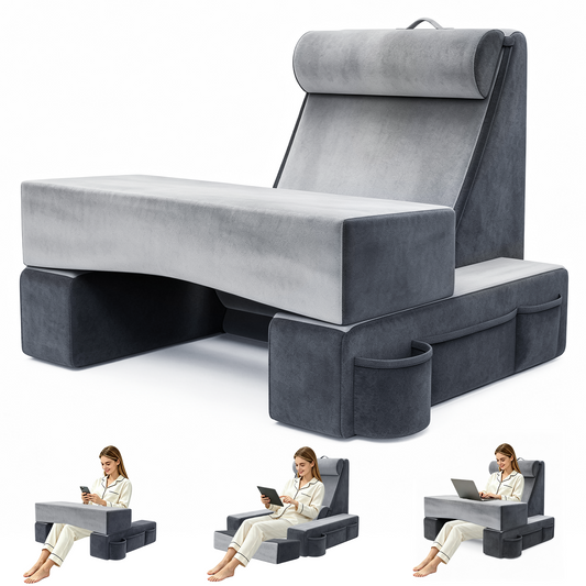 Yacona Reading Pillow, Bed Pillow for Sitting up with Multifunctional Support Pad, Adult Bed Chair Upright Pillows for Sleeping, Gray