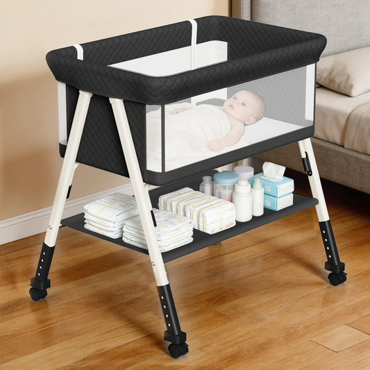 3-in-1 Baby Bassinet, Bedside Sleeper, Standalone Baby Crib, 4-Height Adjustable Portable Crib for Newborn, Black