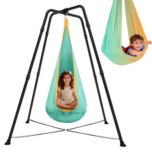Swing Stand Frame with Sensory/Pod Chair, X-Shaped Swing Set, Metal Hammock Chair Stand for for Kids and Adults Indoor and Outdoor 330LBS，Mint Green Gradient