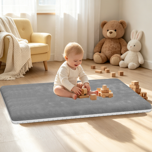 Semoprus Baby Play Mat for Floor, Playpen for Babies and Toddlers, Soft Coral Velvet, Non-Slip Bottom Helps Cushion for Tummy Time, 50×50, Apricot, 50×70, Gray