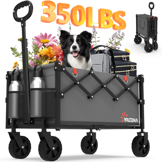 Yacona Wagons Carts Foldable, 450 lb Capacity Folding Wagon Cart with Wheels for Camping, Garden, Shopping, Gray