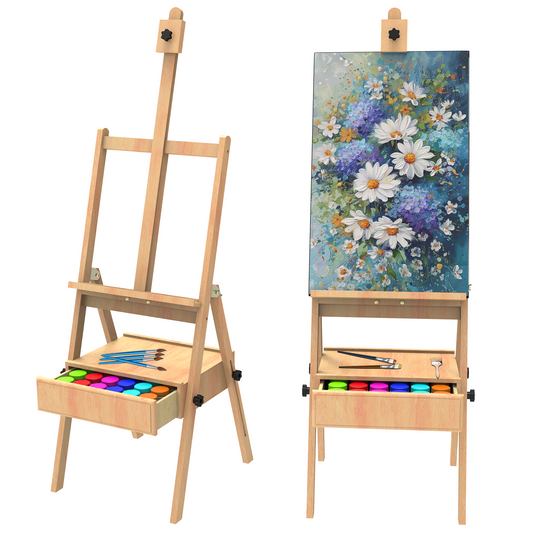 Yacona Wooden Easel for Painting, Adjustable Art Easel for Adults with Storage Drawer, Folding Easel Stand for Sign, Wedding Display, Painting, Natural