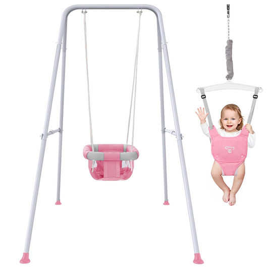 Semoprus 2-in-1 Baby Jumper and Swing, Indoor&Outdoor Baby Swing for 6-24 Months Infant Toddler, Pink