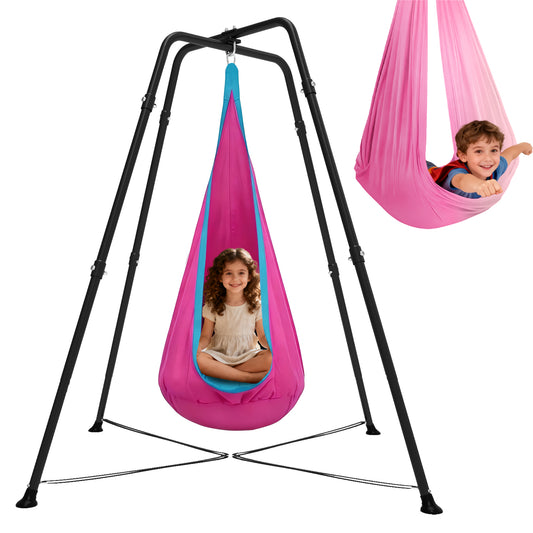 Swing Stand Frame with Sensory/Pod Chair, X-Shaped Swing Set, Metal Hammock Chair Stand for for Kids and Adults Indoor and Outdoor 330LBS, Deep Pink Gradient