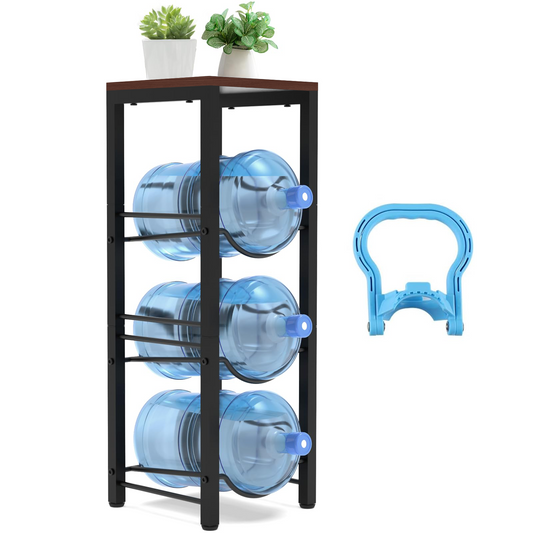 Semoprus 5-Gallon Water Jug Holder, 3-Tier Water Bottle Organizer for 3 Bottles, Water Bottle Storage Rack for Home Kitchens and Offices, Coffee Color