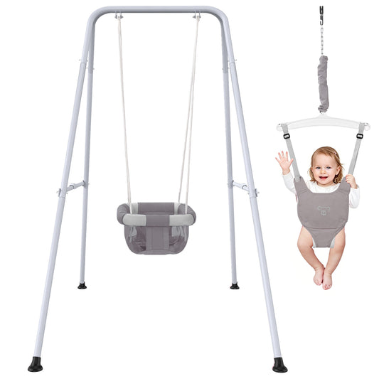 Semoprus 2-in-1 Baby Jumper and Swing, Indoor&Outdoor Baby Swing for 6-24 Months Infant Toddler, Gray