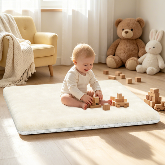 Semoprus Baby Play Mat for Floor, Playpen for Babies and Toddlers, Soft Coral Velvet, Non-Slip Bottom Helps Cushion for Tummy Time, 50×50, Apricot