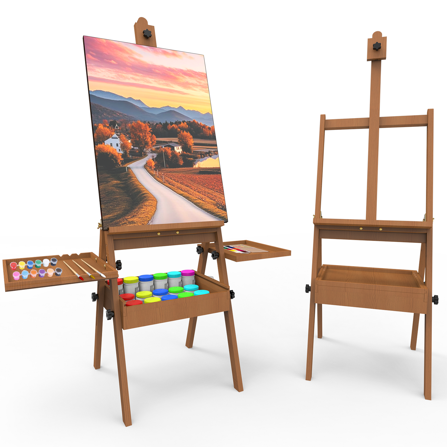 Yacona Art Easel for Painting, Wooden Easel for Adults, H-Frame with Storage Drawer, Retro Style