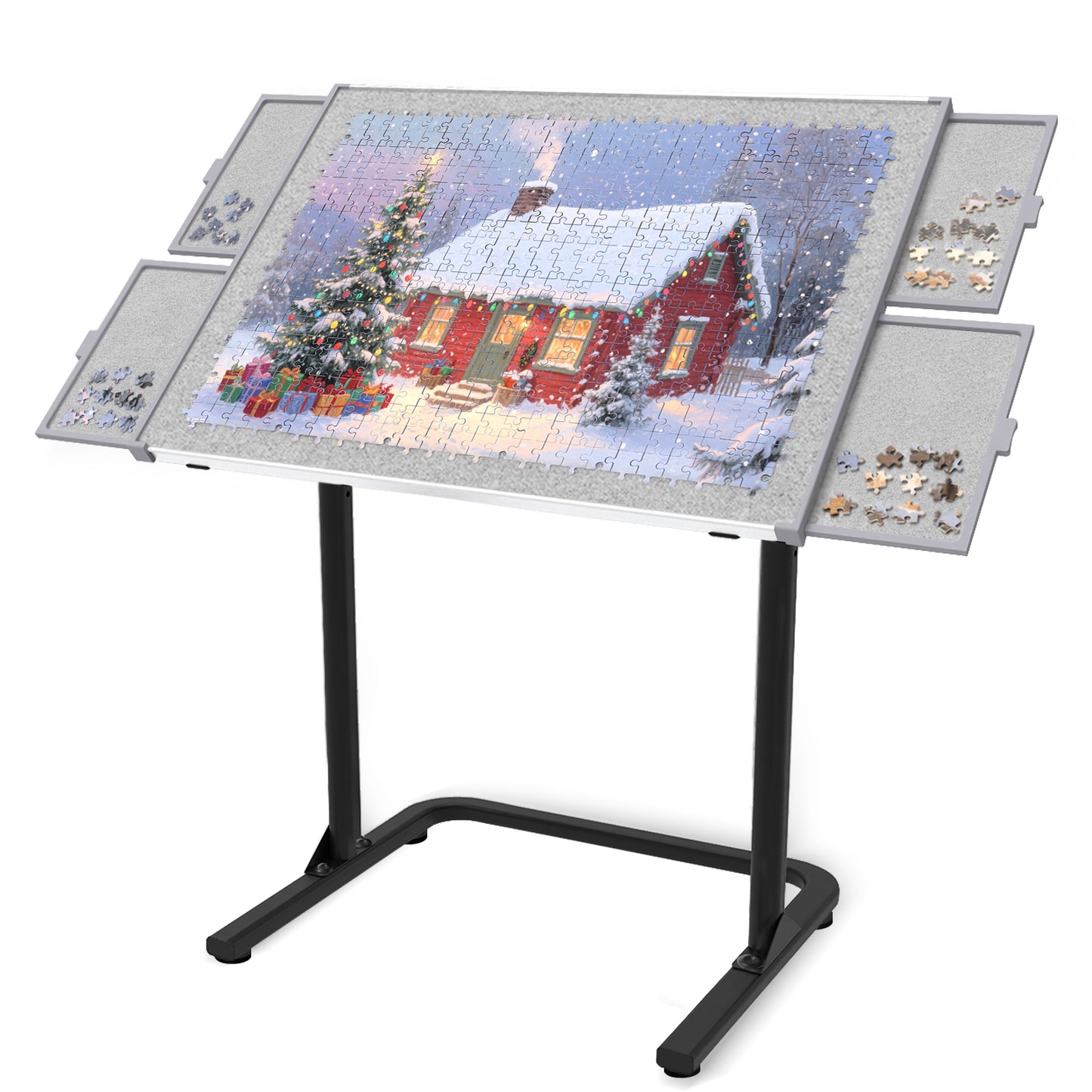 Felt Puzzle Table with Drawers 1500 Piece, Angle & Height Adjustable Jigsaw Puzzle Table with Metal Legs, Tilting Puzzle Board for Adults and for Birthday