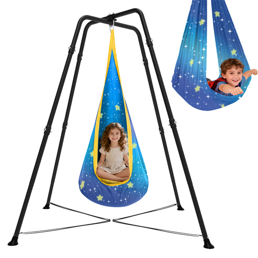 G TALECO GEAR Swing Stand Frame with Sensory/Pod Chair, X-Shaped Swing Set, Metal Hammock Chair Stand for for Kids and Adults Indoor and Outdoor 330LBS, Starry Sky Print Blue