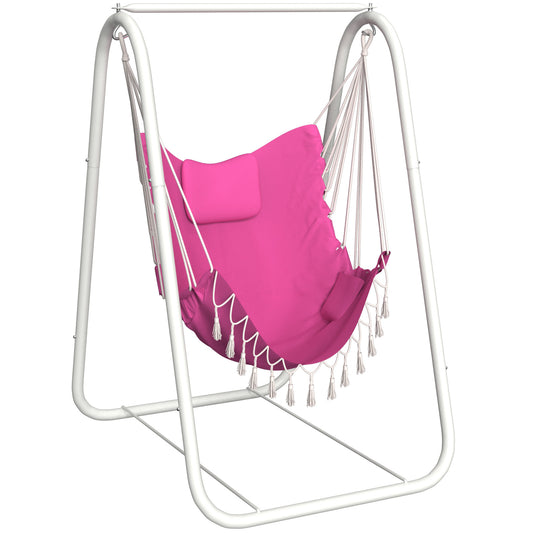 Semoprus Hammock with Stand, Heavy-Duty Foldable Camping Hammock Swing Chair for Indoor & Outdoor Backyard Use, 500lbs, Pink