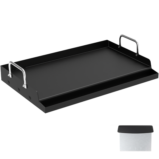 Yacona Griddle for Gas Grill, Outdoor Cast Iron Grill with Grease Trough, Nonstick Stove Top Griddle, 25＂×16＂