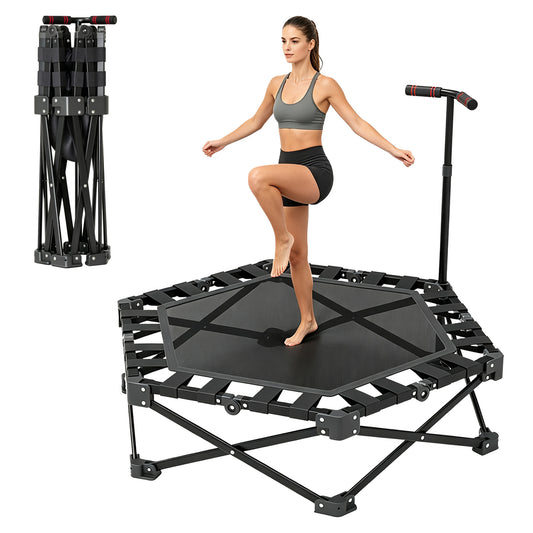 42'' Foldable Mini Trampoline, Rebounder Trampoline for Adults with Adjustable T-Bar, Indoor Fitness Workout Exercise Equipment, Max Load 450lbs