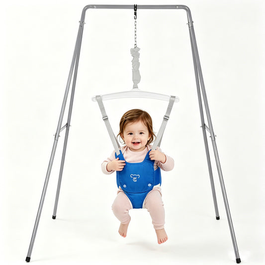 Baby Jumper with Stand, Baby Jumpers and Bouncers for Boys Girls, Easy to Assemble Exerciser, Blue