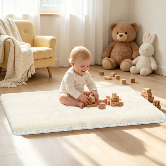 Semoprus Baby Play Mat for Floor, Playpen for Babies and Toddlers, Soft Coral Velvet, Non-Slip Bottom Helps Cushion for Tummy Time, 50×70, Apricot