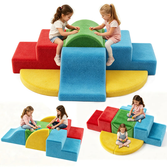 Semoprus Climbing Toys for Toddlers, 7 Pieces Indoor Baby Foam Blocks Soft Play Set with PU Leather, Kids Climb and Crawl Sliding Activity Structure Gym Playground Climber