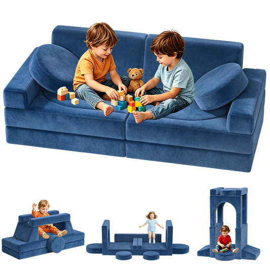 Semoprus 12PCS Modular Kids Play Couch, Toddler Sofa, Children Creative Convertible Foam Sofa Living Room Sectional Couch for Boys Girls 3-8, Blue